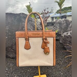 MICHAEL Michael Kors Croc-Embossed Leather & Canvas Satchel Tote with Strap